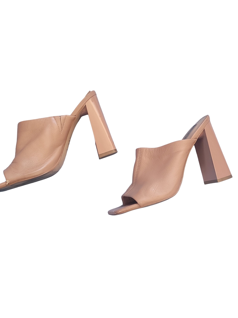 Women's Nude Leather Open-Toe Mule Heels By Steve Madden Size 7